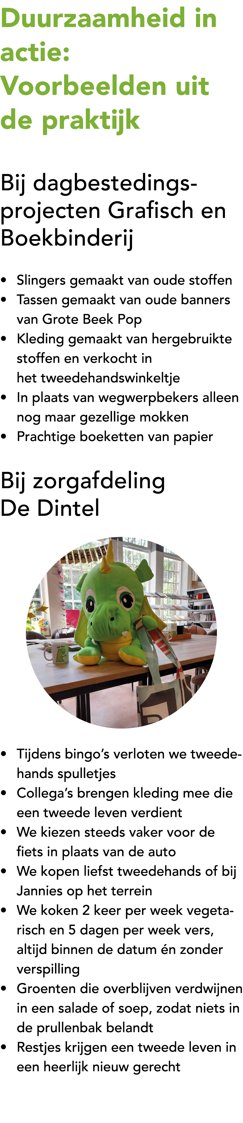 Duurzaamheid in actie: Voorbeelden uit de praktijk Bij dagbestedings projecten Grafisch en Boekbinderij • Slingers ge...